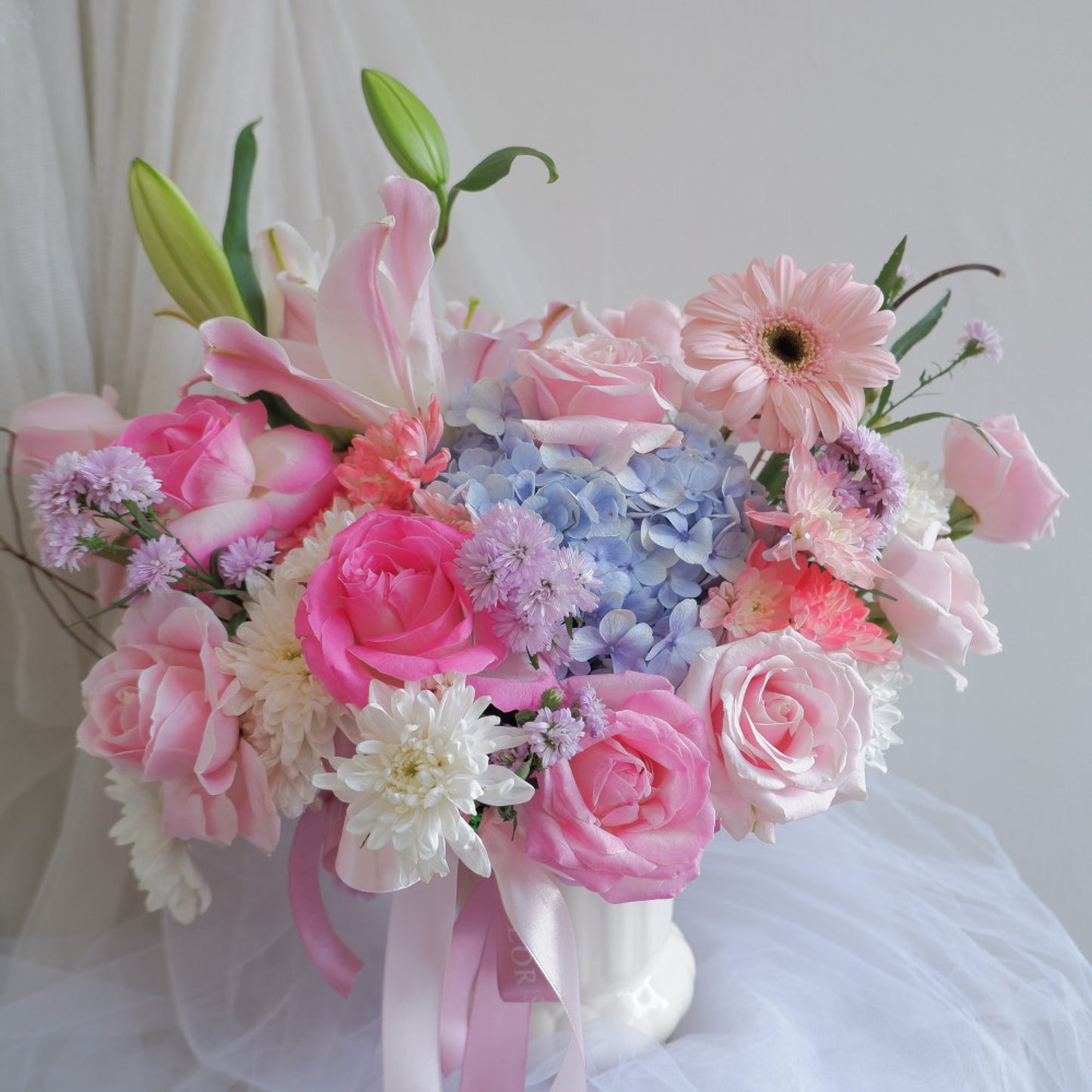 Hydrangea, Rose, Vase