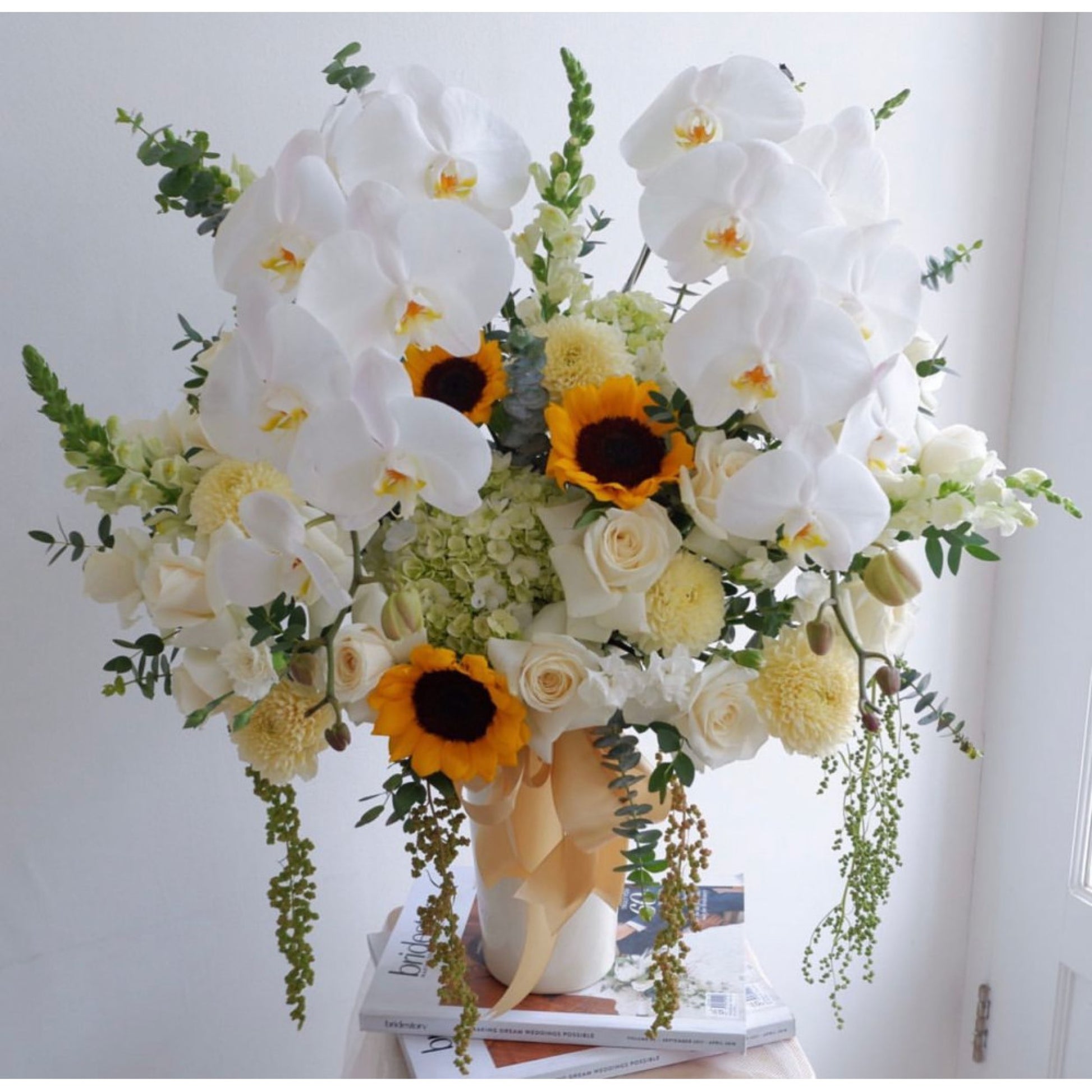 Orchid, Sun Flower, Vase