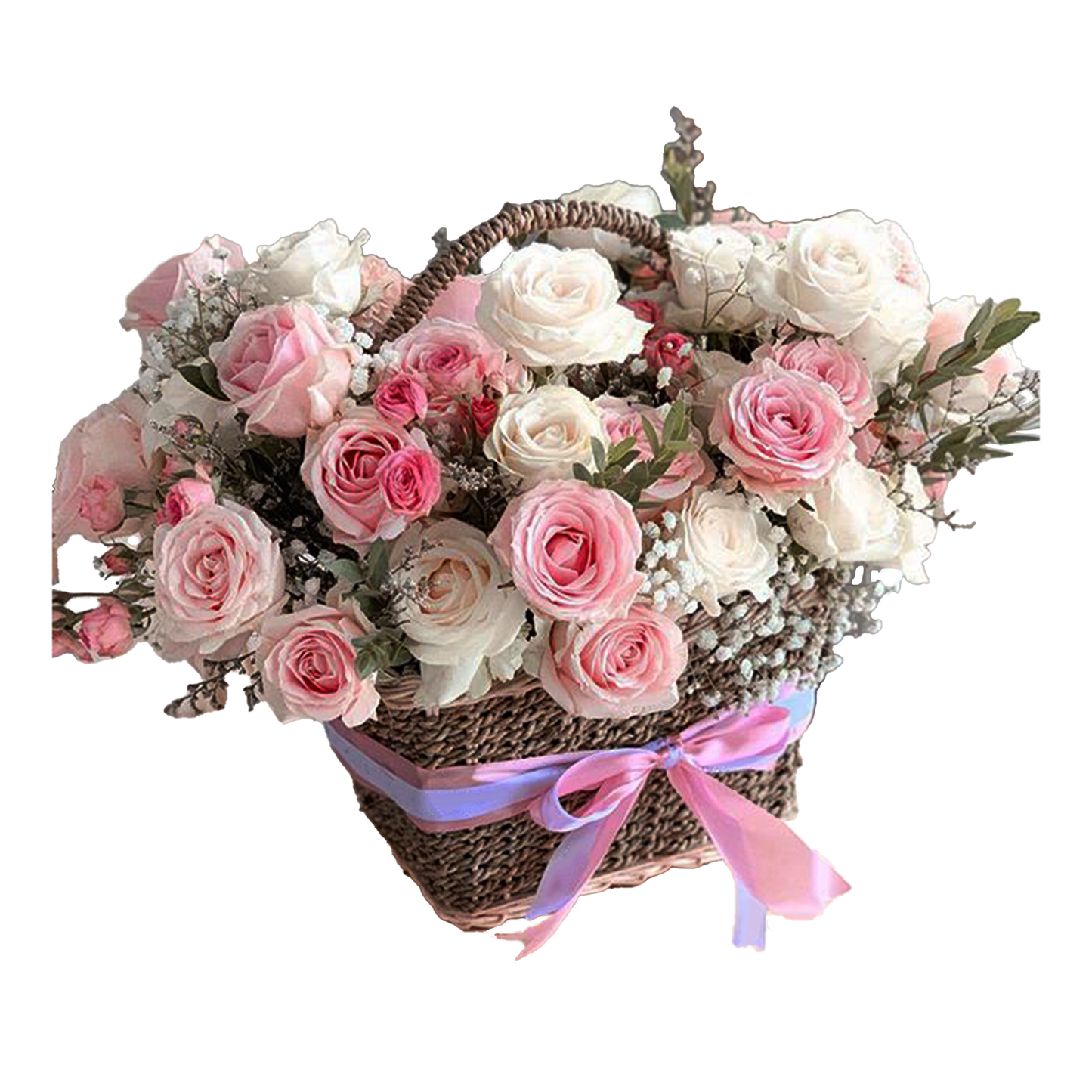 Basket Flower, Rose, Baby Breath