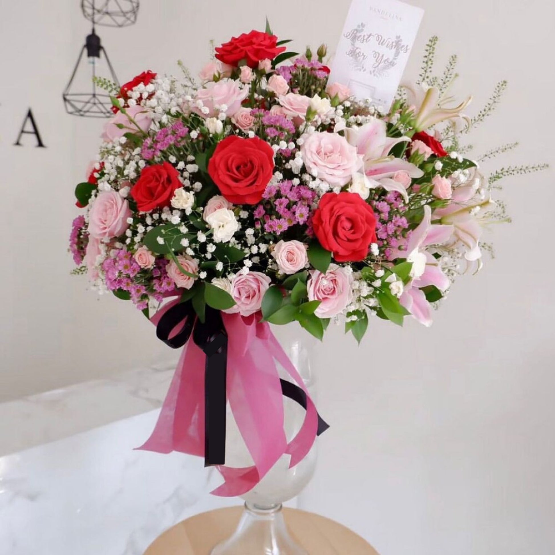 Vase, Rose, Baby Breath