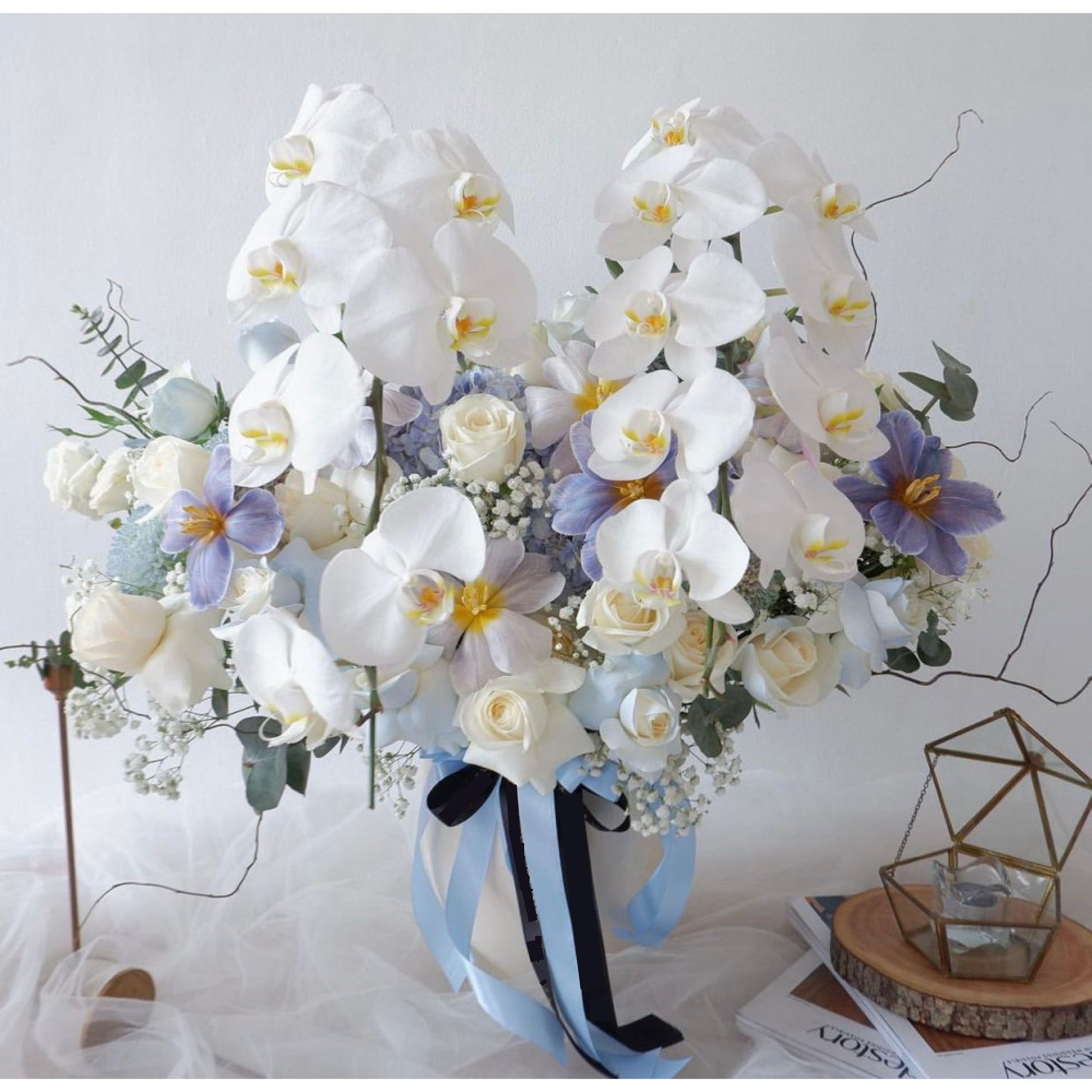 Orchid, Vase, Baby Breath