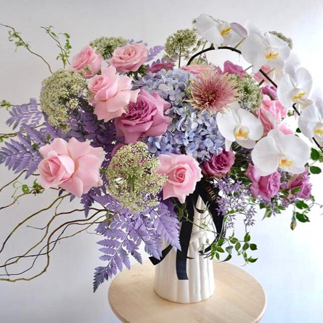 Vase, Orchid, Hydrangea